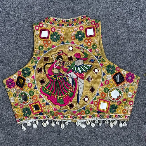 Gold Color Navratri Special Readymade Halter Neck Blouse In Italian Silk