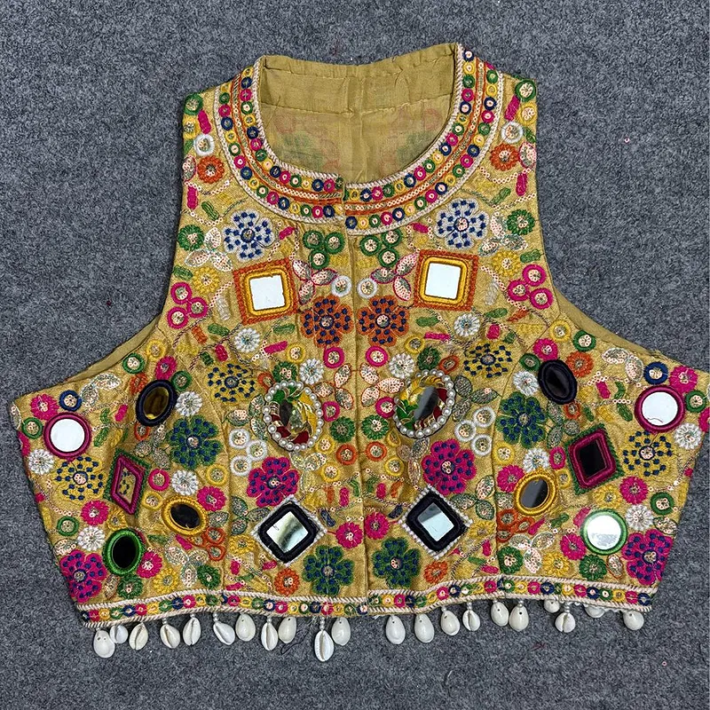 Gold Color Navratri Special Readymade Halter Neck Blouse In Italian Silk