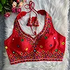 Red Navratri Special Heavy Embroidery Sequence Mirror Work Readymade Blouse