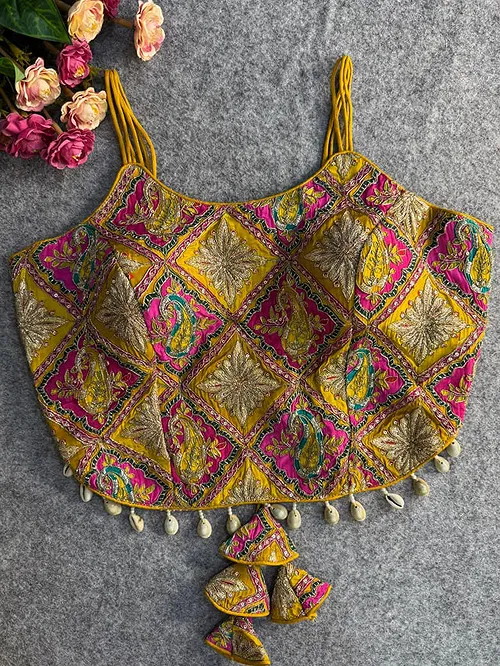 Mustard Embroidered Luxe Crepe Partywear Corset Blouse