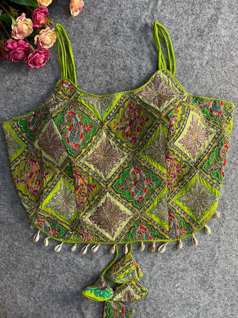 Green Embroidered Luxe Crepe Partywear Corset Blouse