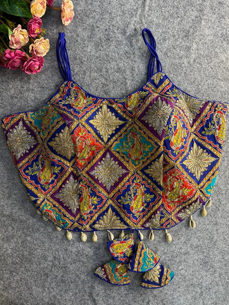 Blue Embroidered Luxe Crepe Partywear Corset Blouse