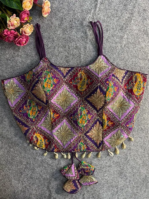 Purple Embroidered Luxe Crepe Partywear Corset Blouse