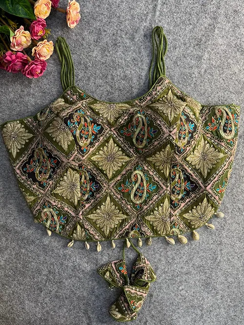 Mehendi Embroidered Luxe Crepe Partywear Corset Blouse