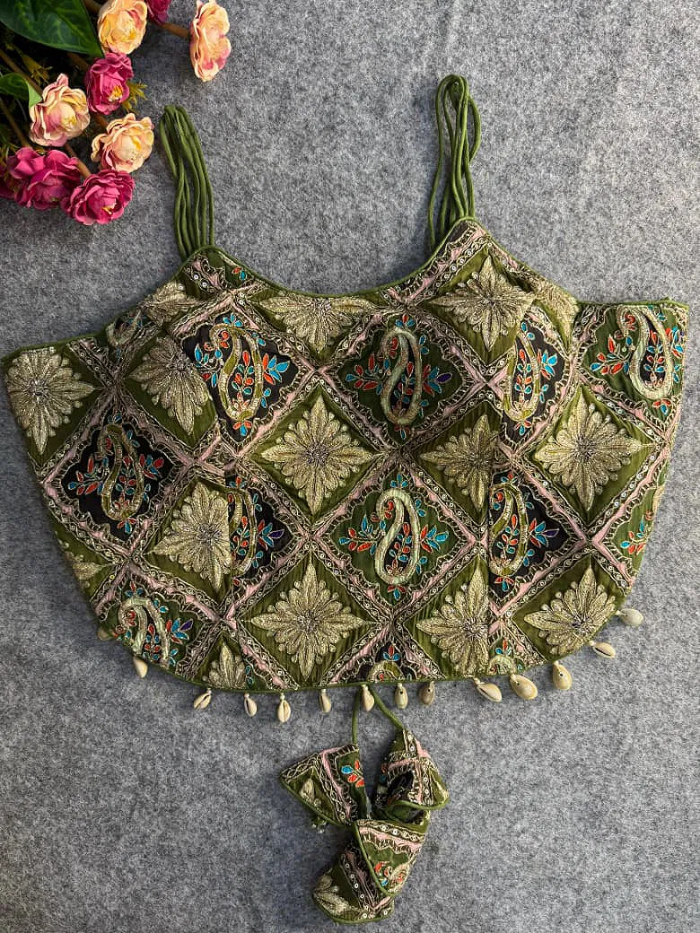 Mehendi Embroidered Luxe Crepe Partywear Corset Blouse