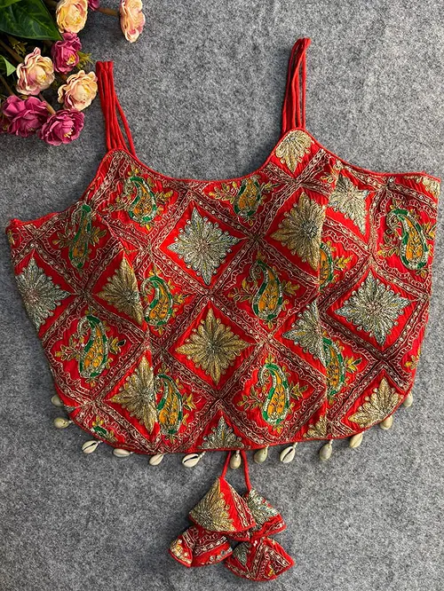 Orange Embroidered Luxe Crepe Partywear Corset Blouse