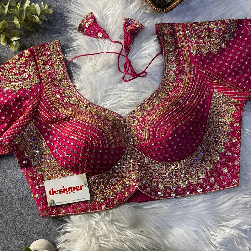 Sabyasachi inspired Rani Bridal Hand Work Georgette Blouse 