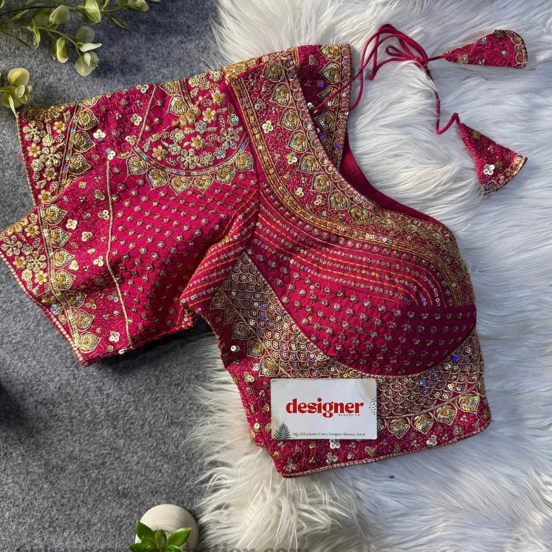 Sabyasachi inspired Rani Bridal Hand Work Georgette Blouse 