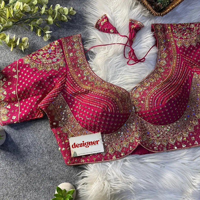 Sabyasachi inspired Rani Bridal Hand Work Georgette Blouse 