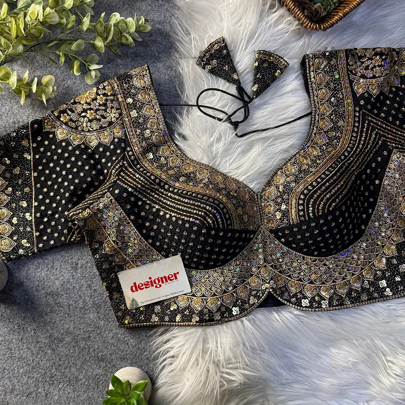 Sabyasachi inspired Black Bridal Hand Work Georgette Blouse 