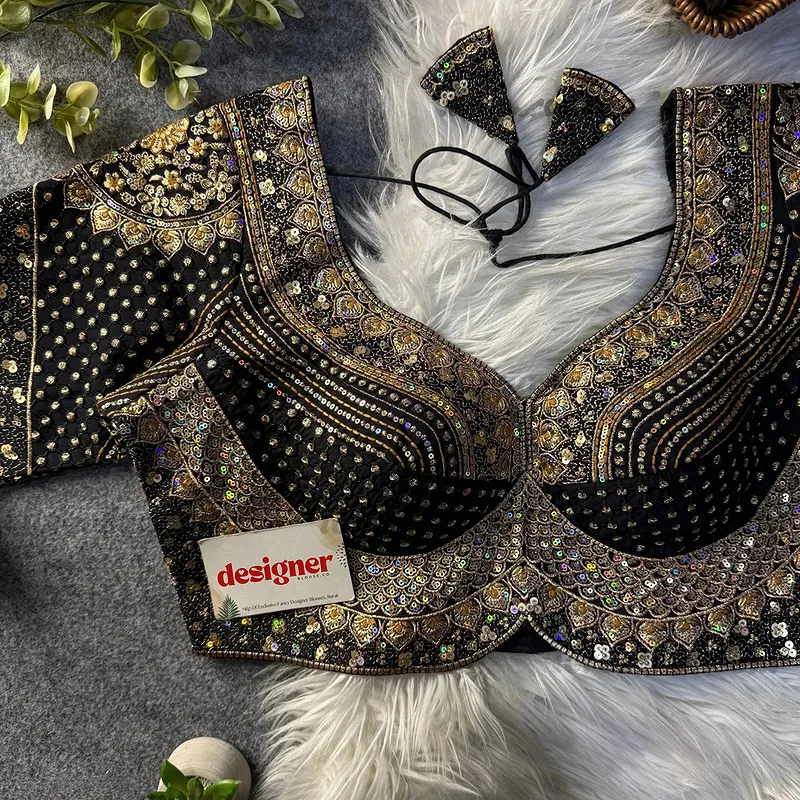 Sabyasachi inspired Black Bridal Hand Work Georgette Blouse 