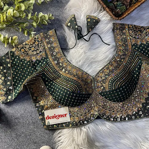 Sabyasachi inspired Green Bridal Hand Work Georgette Blouse 