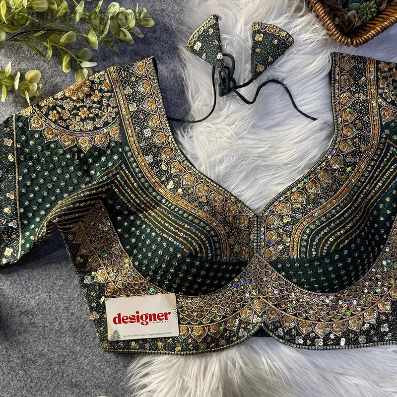 Sabyasachi inspired Green Bridal Hand Work Georgette Blouse 