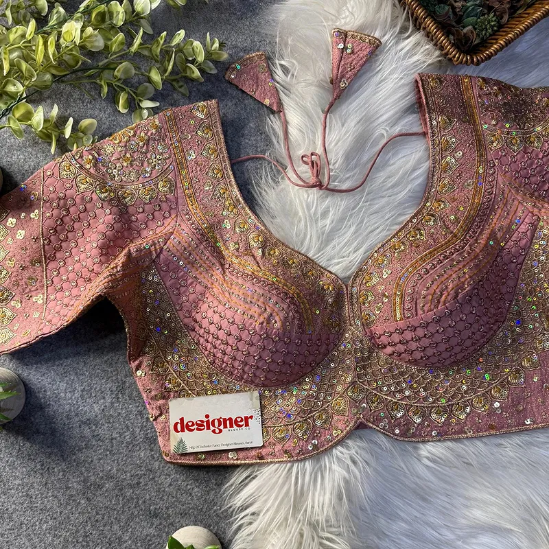 Sabyasachi inspired Peach Bridal Hand Work Georgette Blouse 