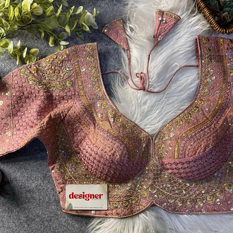 Sabyasachi inspired Peach Bridal Hand Work Georgette Blouse 