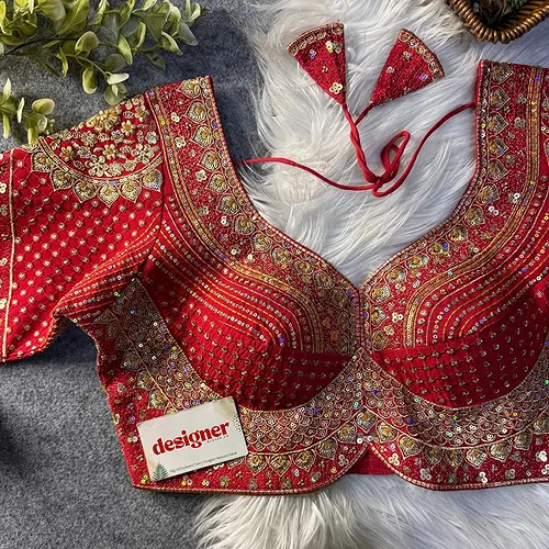 Sabyasachi inspired Red Bridal Hand Work Georgette Blouse 