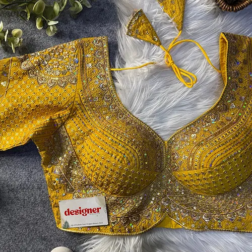 Sabyasachi inspired Yellow Bridal Hand Work Georgette Blouse 