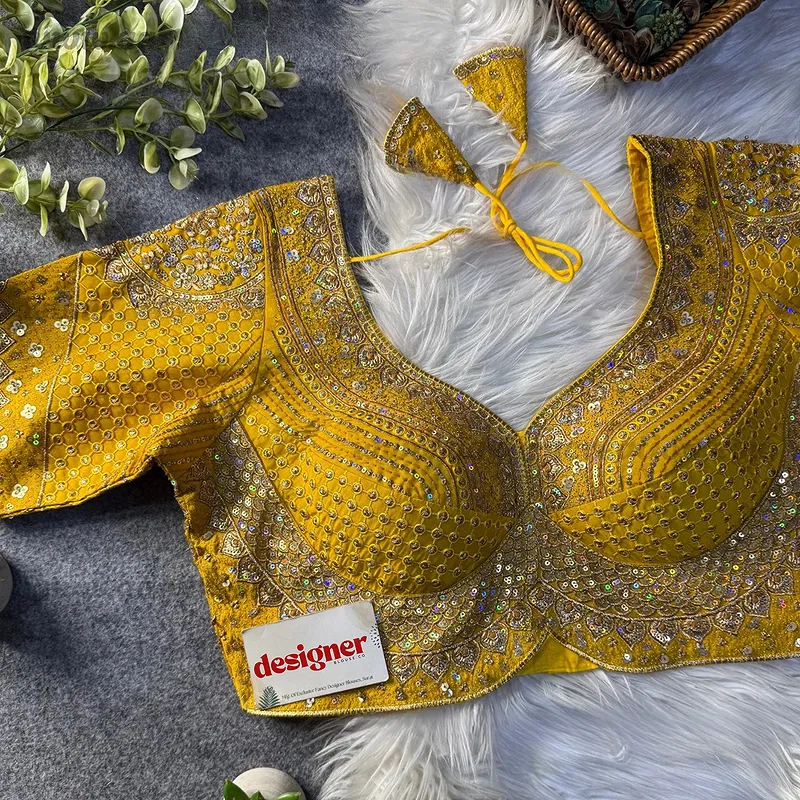 Sabyasachi inspired Yellow Bridal Hand Work Georgette Blouse 