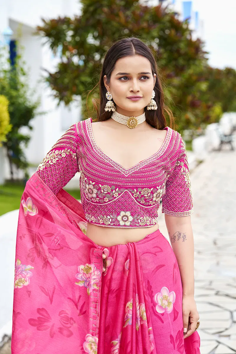 Sabyasachi inspired Pink Bridal Hand Work Italian Silk Blouse 