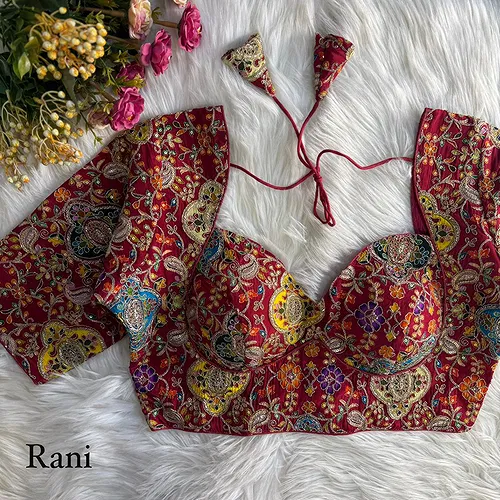 Rani Kolkatta Style Position Print WIth Codding Work Partywear Blouse