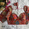 Red Kolkatta Style Position Print WIth Codding Work Partywear Blouse