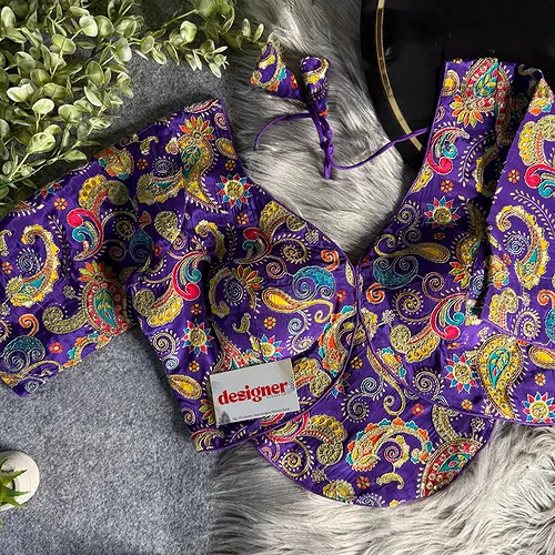 Purple Pure Crepe Silk Position Work Readymade Designer Blouse