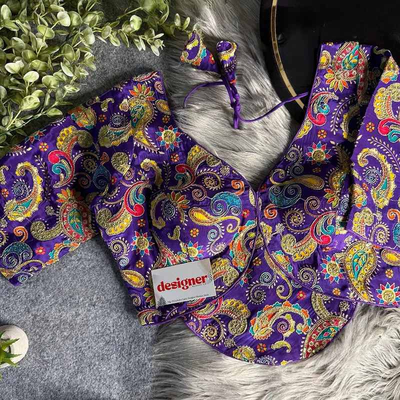 Purple Pure Crepe Silk Position Work Readymade Designer Blouse