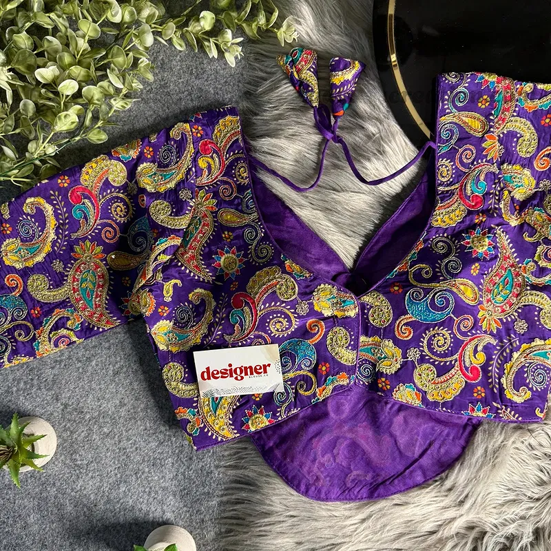 Purple Pure Crepe Silk Position Work Readymade Designer Blouse