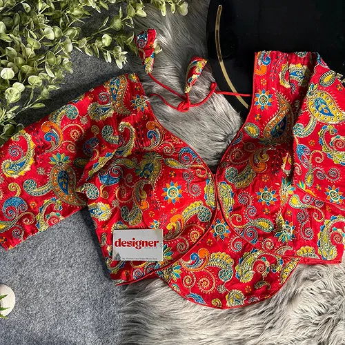 Red Pure Crepe Silk Position Work Readymade Designer Blouse