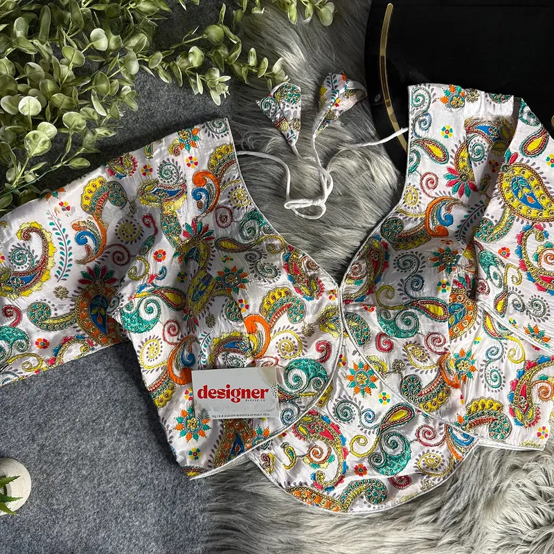 White Pure Crepe Silk Position Work Readymade Designer Blouse