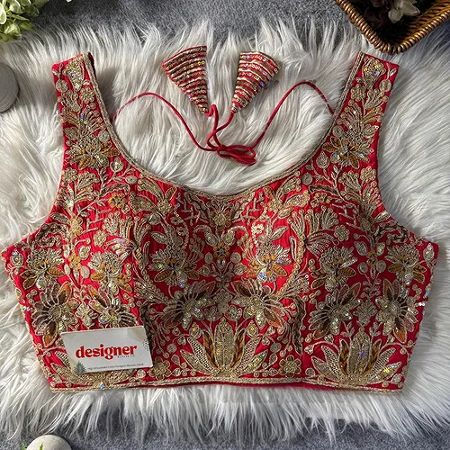 Red Heavy Coding n Sequin Work Readymade Designer Blouse