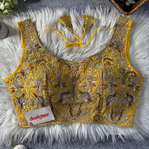 Yellow Heavy Coding n Sequin Work Readymade Designer Blouse