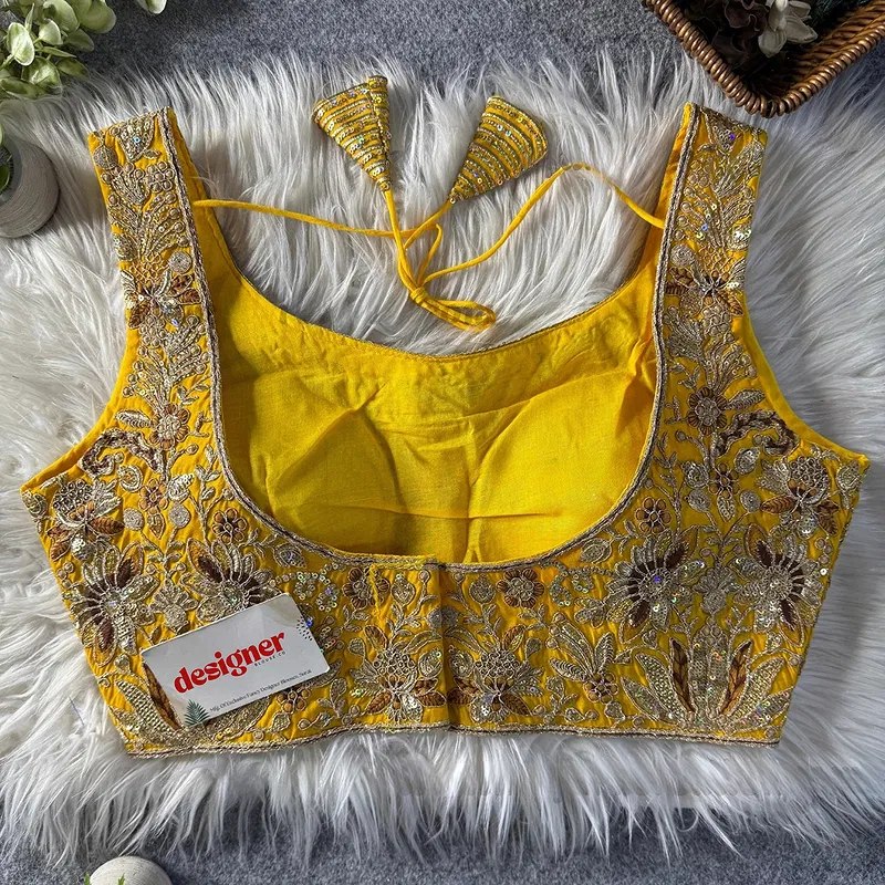 Yellow Heavy Coding n Sequin Work Readymade Designer Blouse