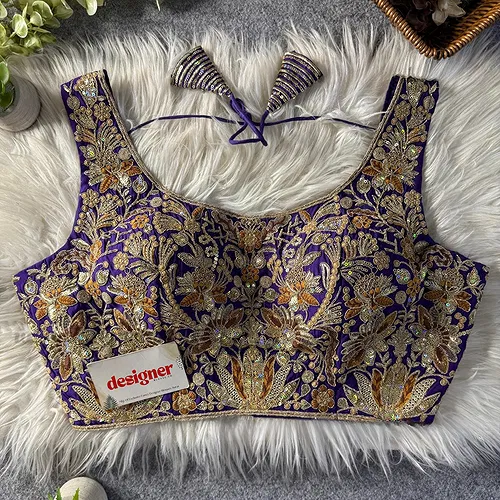 Purple Heavy Coding n Sequin Work Readymade Designer Blouse