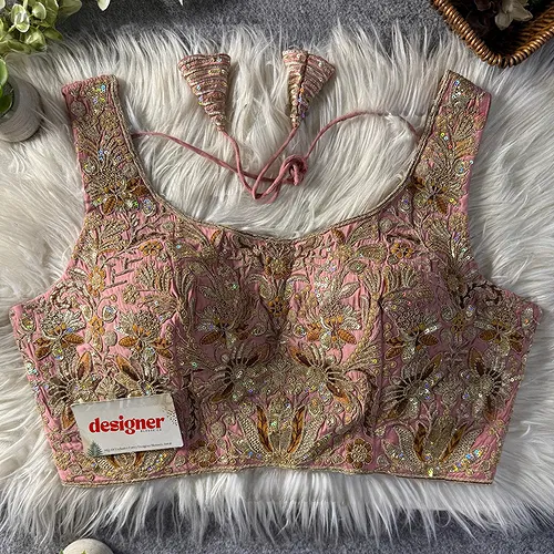 Peach Heavy Coding n Sequin Work Readymade Designer Blouse