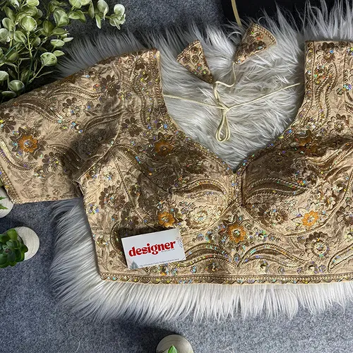 Chiku Bridal Sabyasachi Neck Italian Silk Embroidered Readymade Blouse