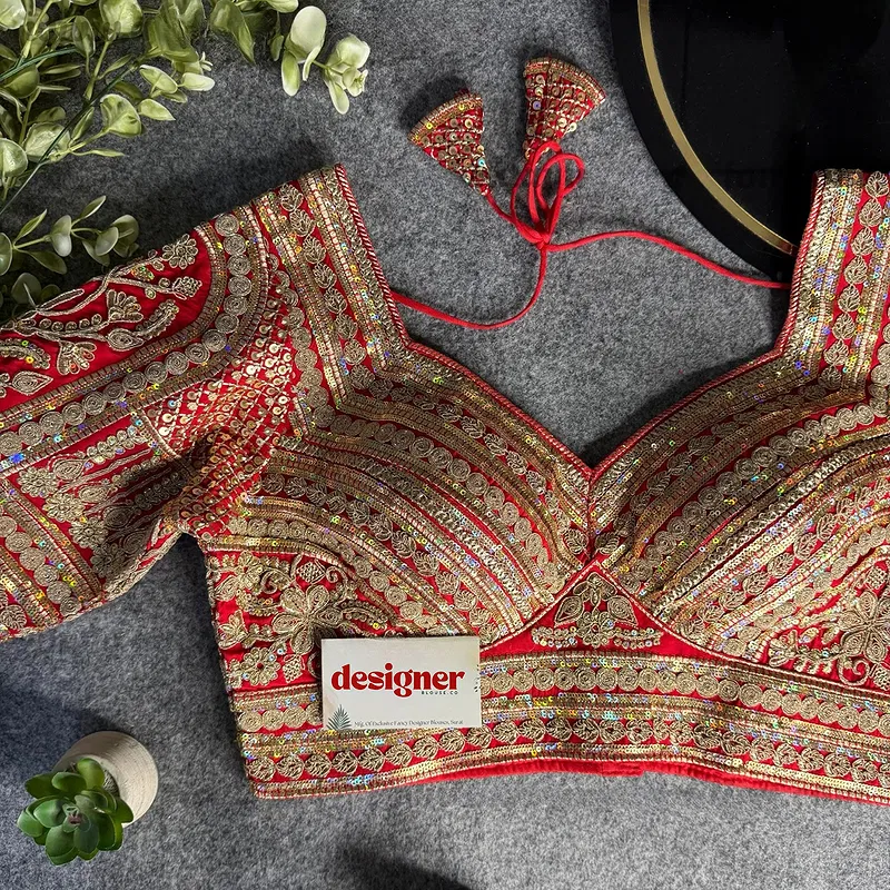 Red Bridal Italian Silk Embroidered Designer Readymade Blouse