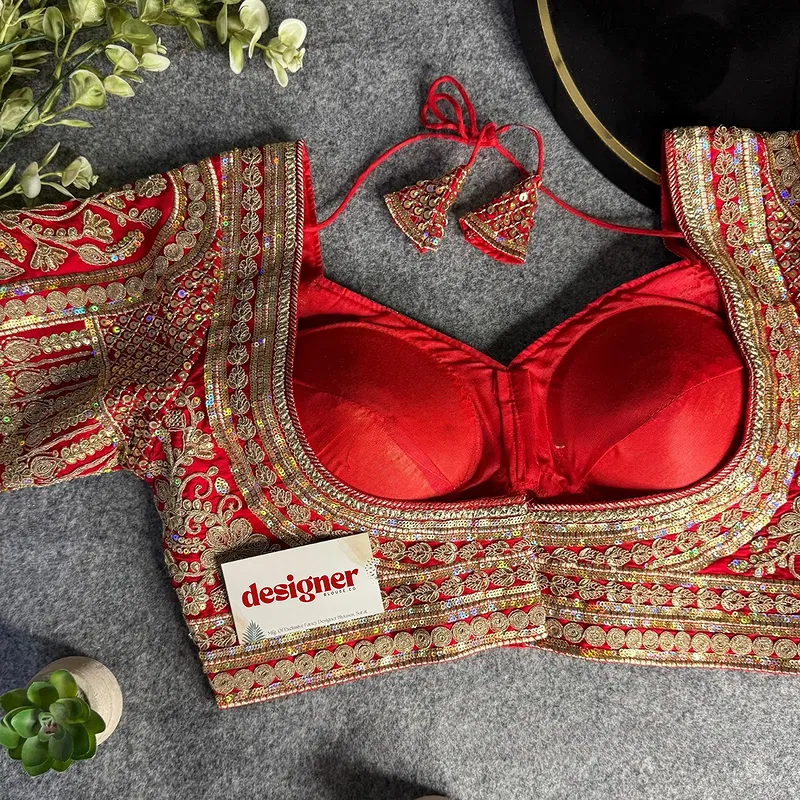 Red Bridal Italian Silk Embroidered Designer Readymade Blouse