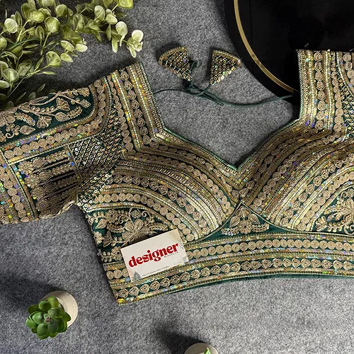 Green Bridal Italian Silk Embroidered Designer Readymade Blouse