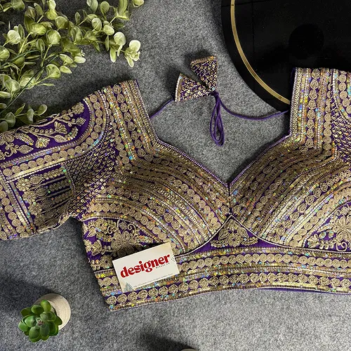 Purple Bridal Italian Silk Embroidered Designer Readymade Blouse