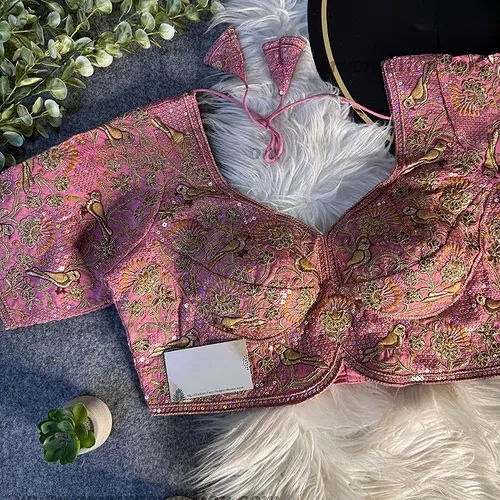 Onion Italian Silk Sabyasachi-Neck Designer Blouse For Wedding