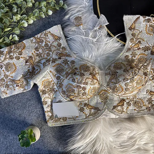 White Italian Silk Sabyasachi-Neck Designer Blouse For Wedding