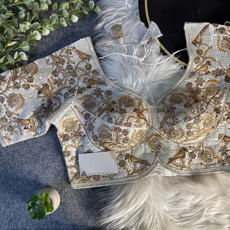 White Italian Silk Sabyasachi-Neck Designer Blouse For Wedding