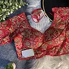 Red Green Italian Silk Sabyasachi-Neck Designer Blouse For Wedding