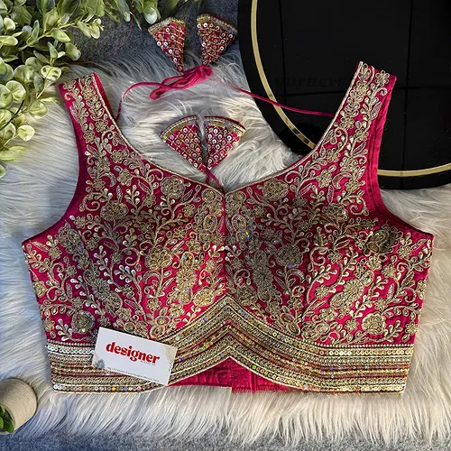 Rani Italian Silk Heavy Coding Hand Work Sleeveless Designer Blouse