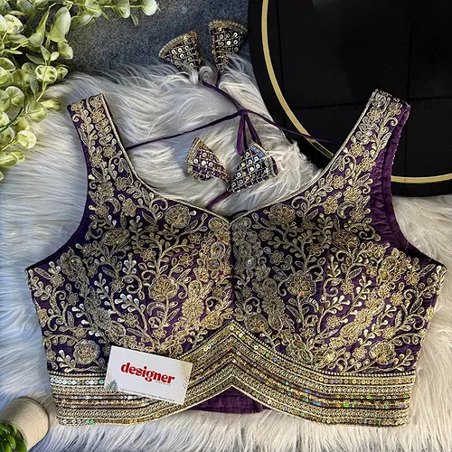 Wine Italian Silk Heavy Coding Hand Work Sleeveless Designer Blouse