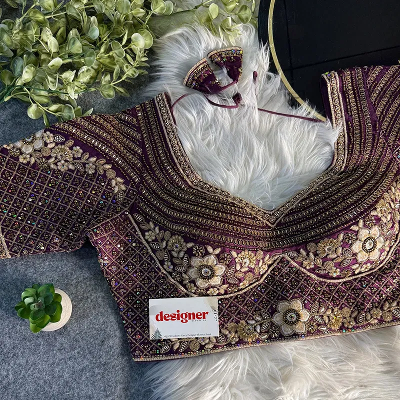 Wine Sabyasachi inspired Pink Bridal Hand Work Italian Silk Blouse 