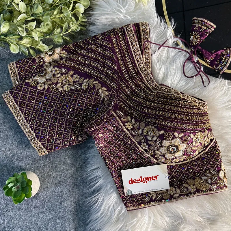 Wine Sabyasachi inspired Pink Bridal Hand Work Italian Silk Blouse 