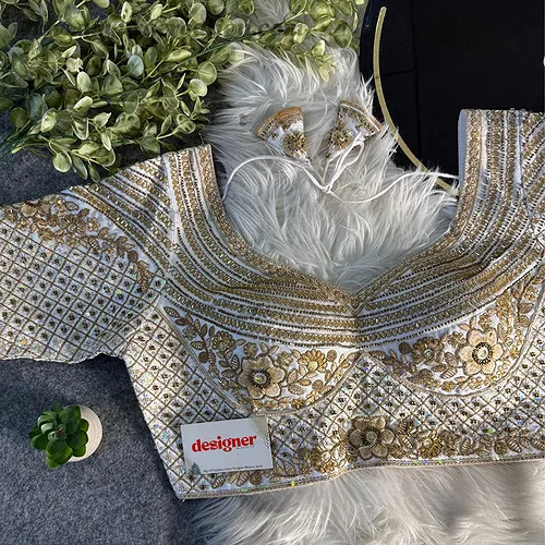 White Sabyasachi inspired Pink Bridal Hand Work Italian Silk Blouse 