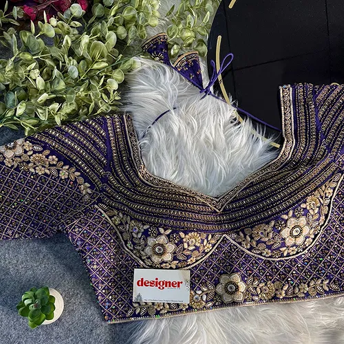 Purple Green Sabyasachi inspired Pink Bridal Hand Work Italian Silk Blouse 